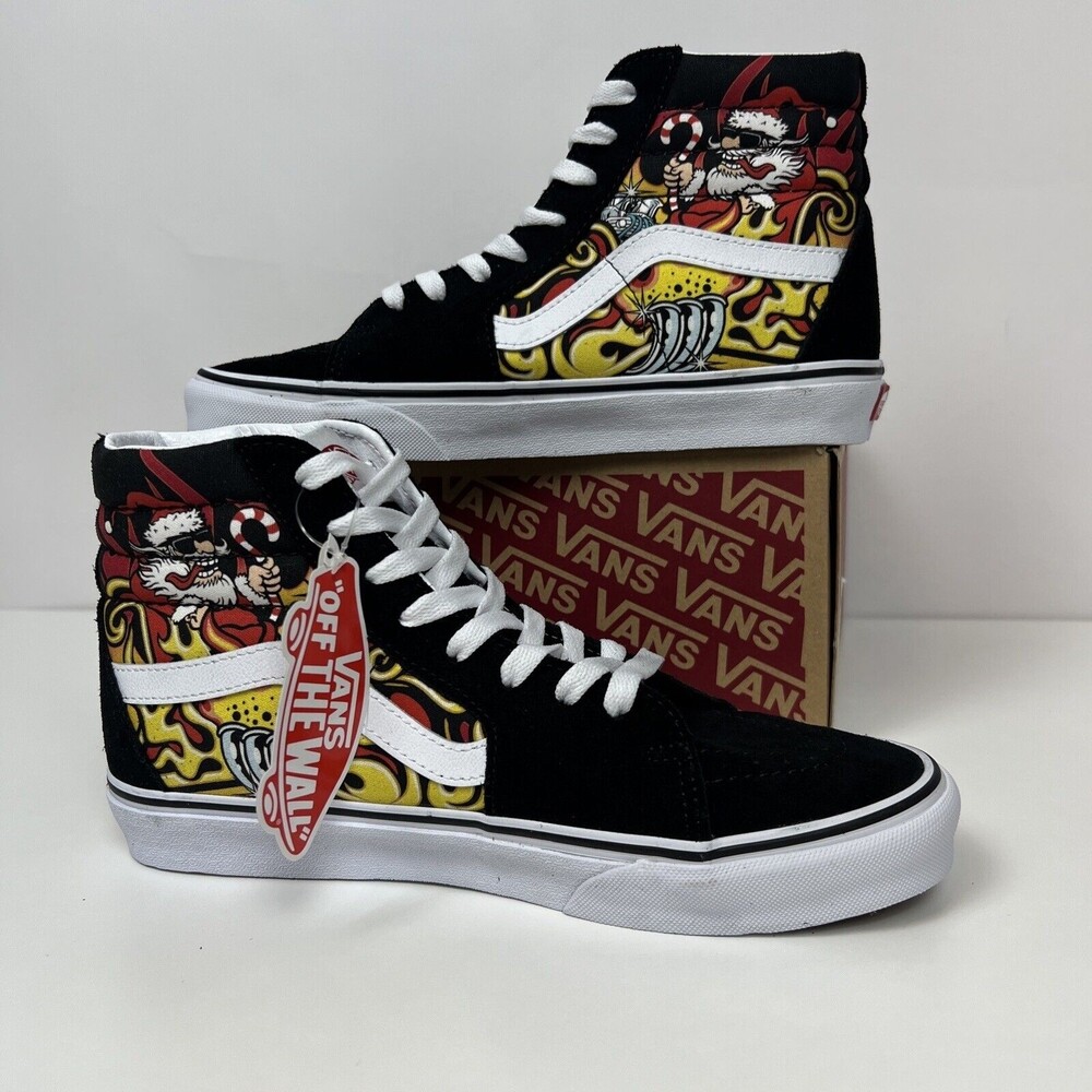 Vans Sk8-Hi Santa Flame Suede Canvas Black Red Men’s 12 Sneaker Christmas NWT